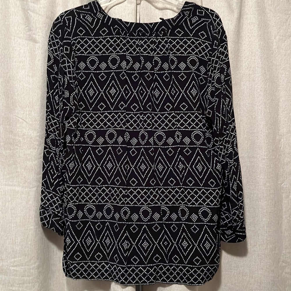 Madewell Womens Black White Aztec Print Lace Up Top Size Medium - Picture 4 of 4